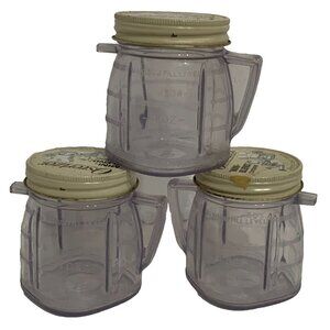 Vtg OSTER Set 3 Jars Osterizer Mini Blend Container 8 oz w/ Lids 6 Pc w/ Handles